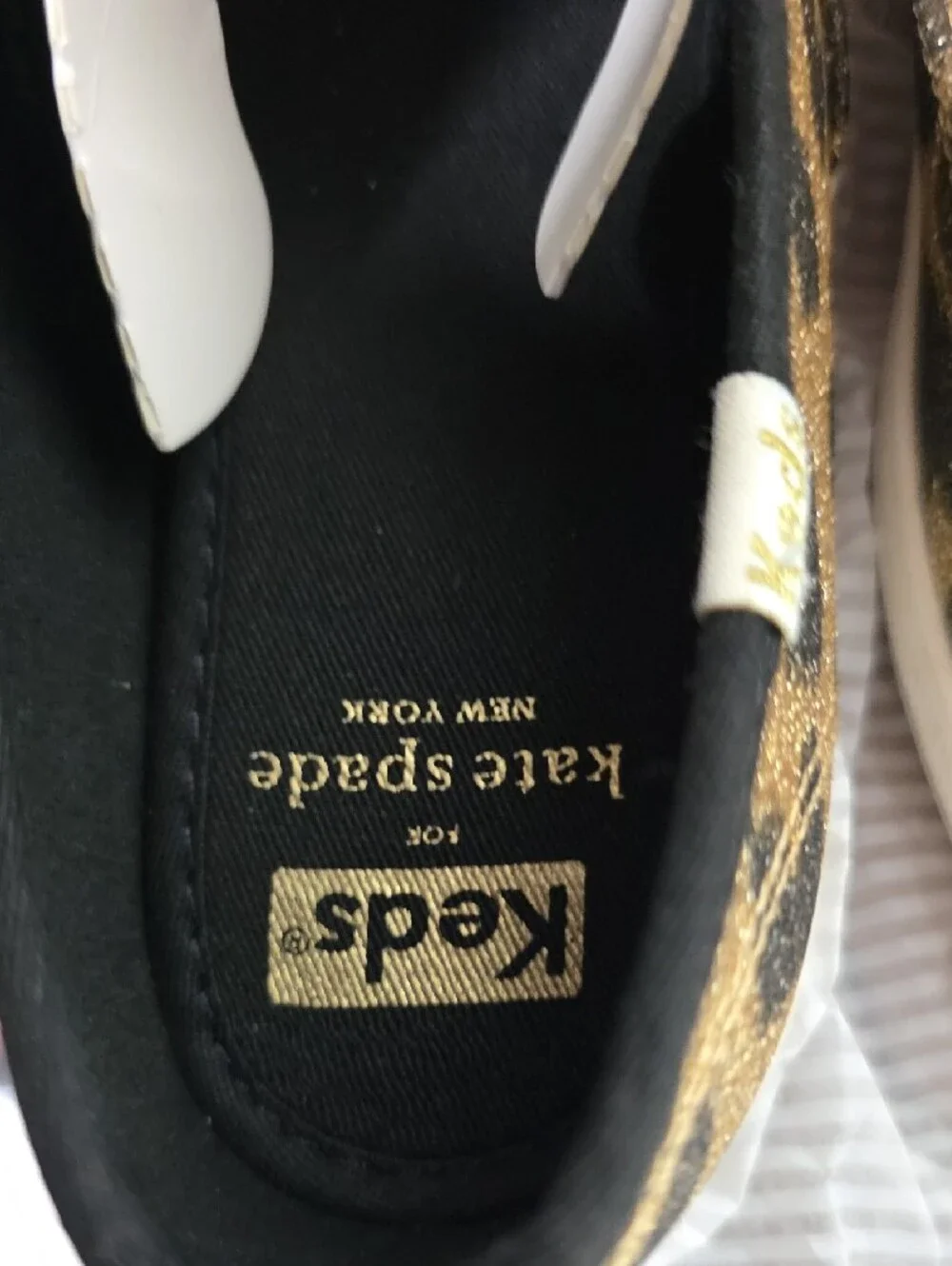 kate spade Leopard Glitter Ribbon Lace-Up Sneakers in Gold and Black